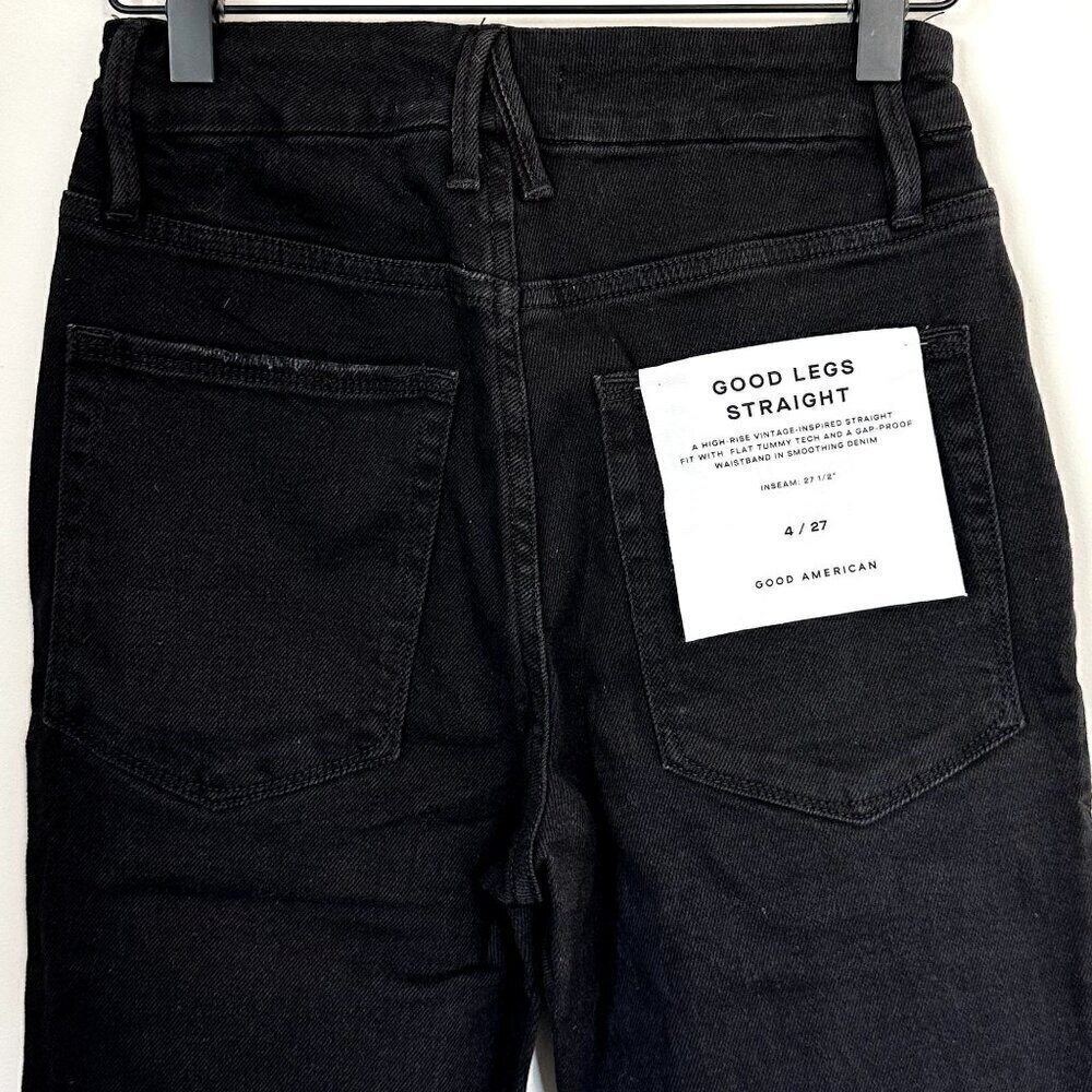 NWT Good American Black Good Legs Straight Fray Hem Jeans - Size: 4 - Picture 8 of 9